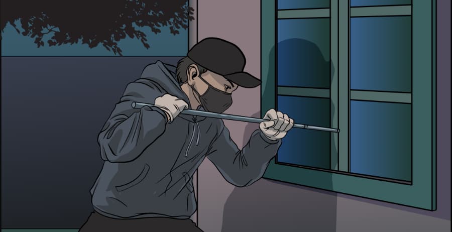 Illustration of burglar forcing entry through a window in Ogden